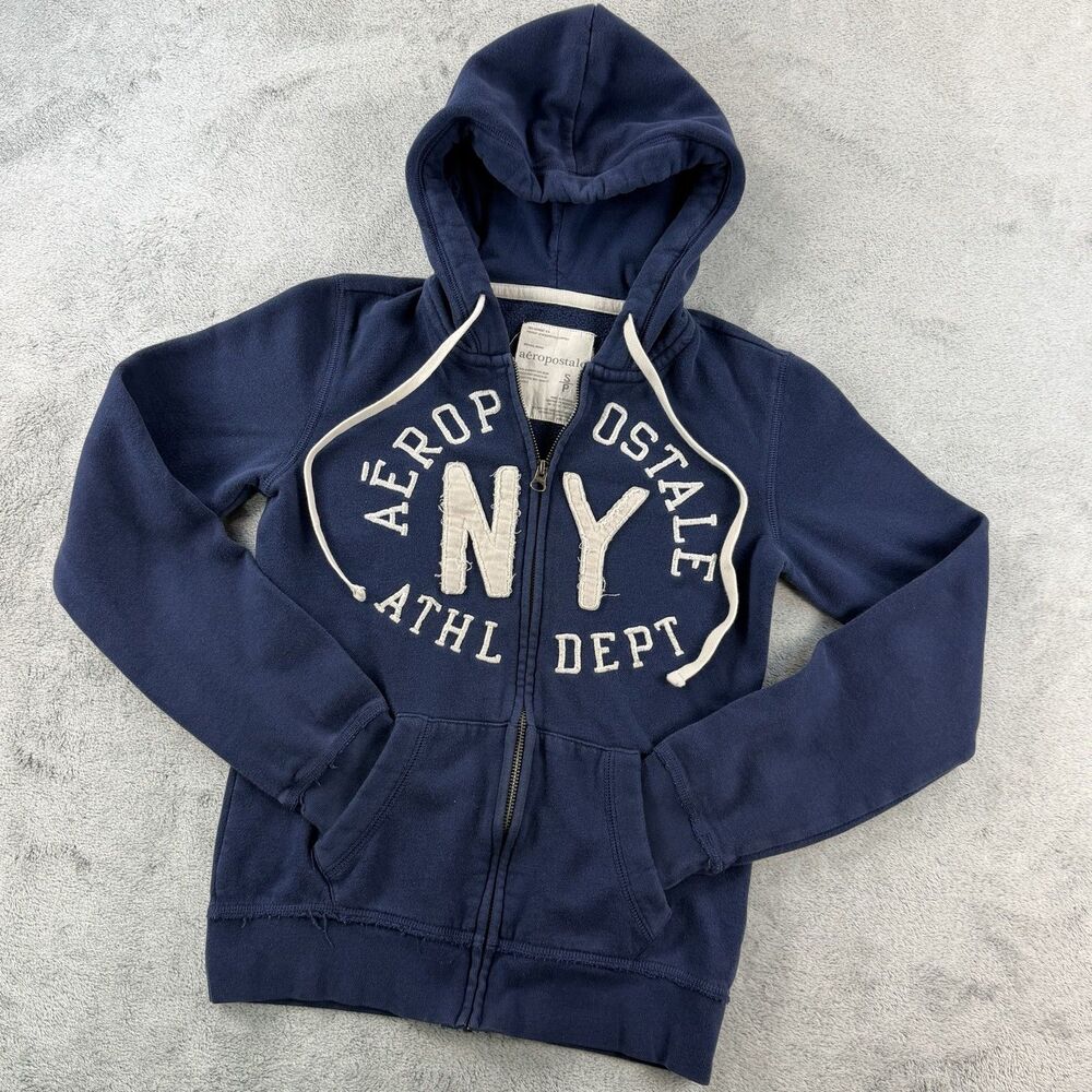 Aéropostale NY Athl Dept Full Zip Hoodie Navy Blue S/P Cotton Blend